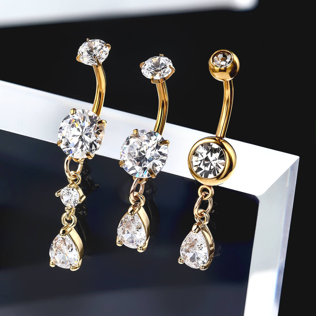 gold dangle belly ring set