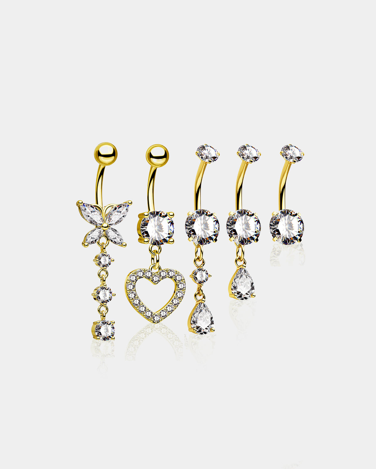 gold heart belly button ring set