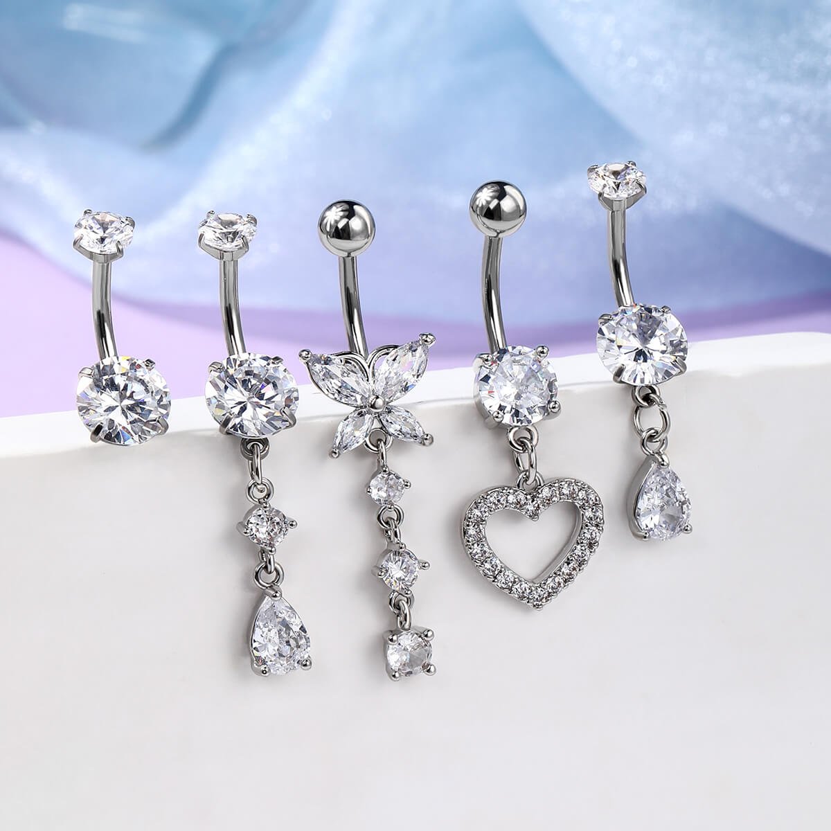 butterfly and heart belly ring set