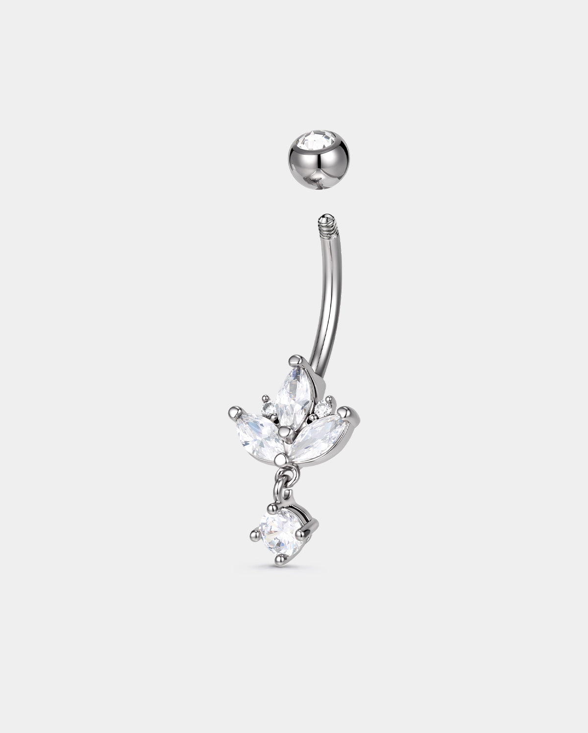 Lotus CZ Dangle Belly Ring