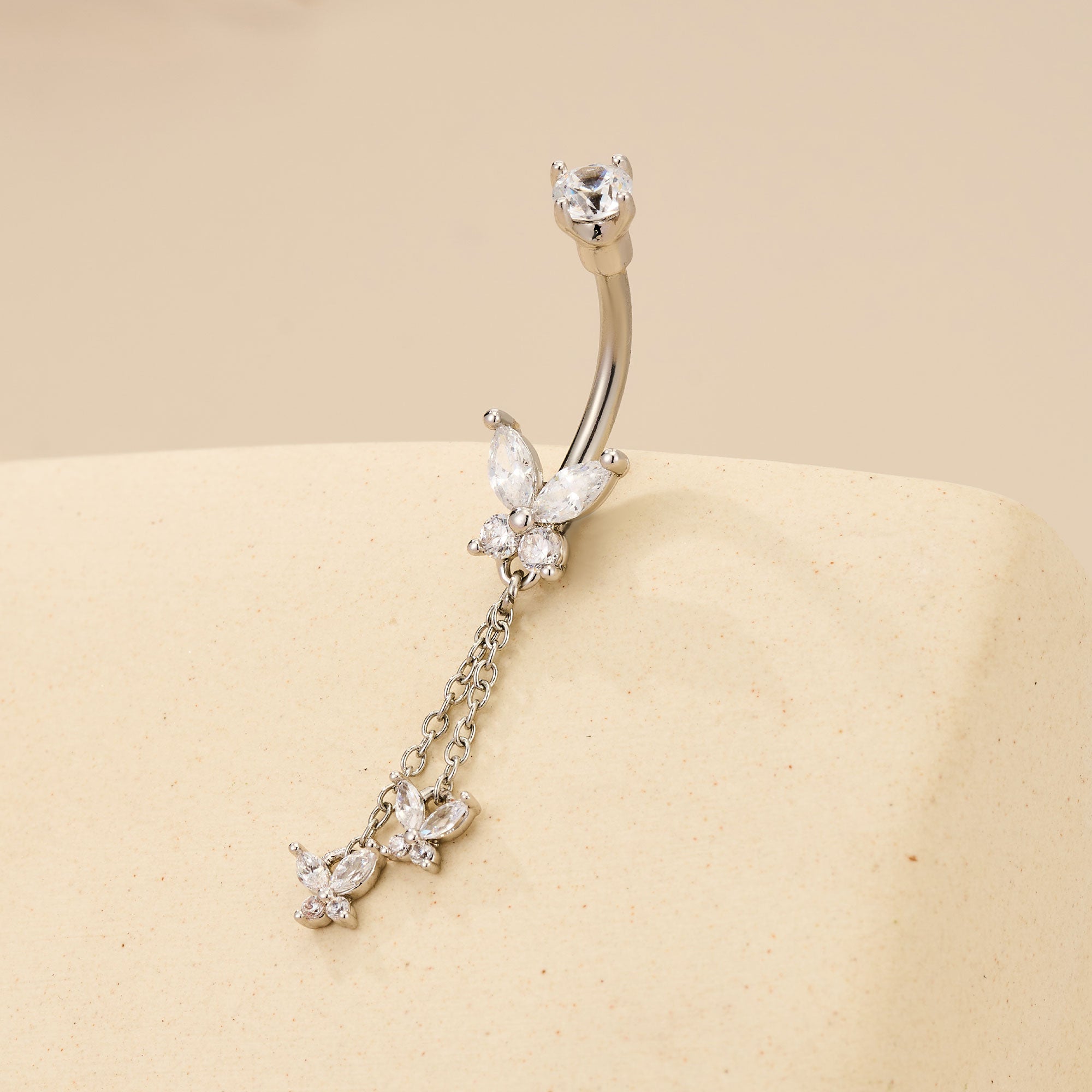 CZ Butterfly Dangle Belly Ring