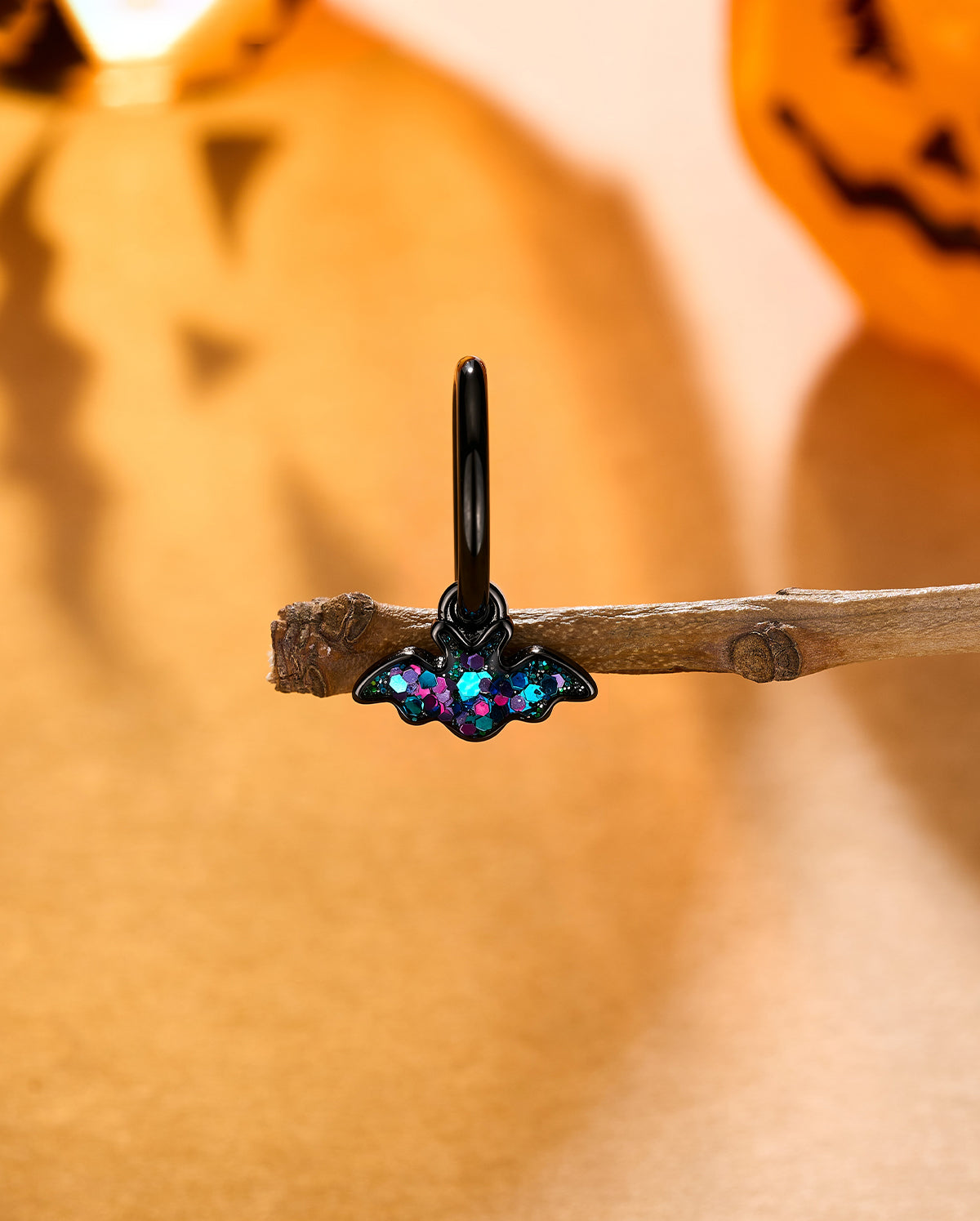 14G Black Glitter Bat Dangle Belly Hoop