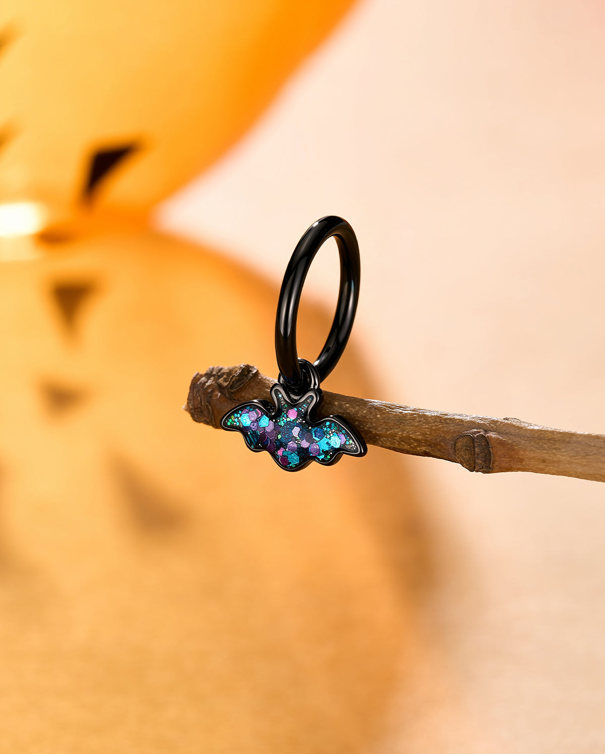 14G Black Glitter Bat Dangle Belly Hoop
