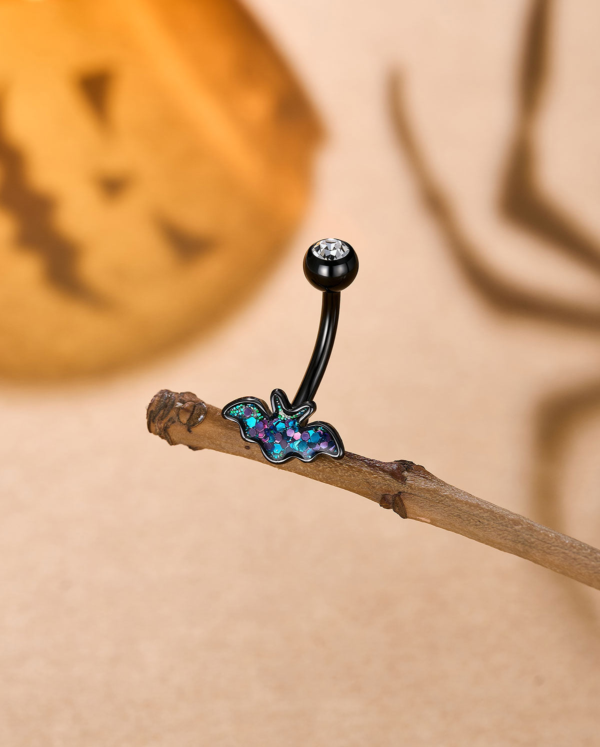 Black Glitter Bat CZ Belly Button Ring