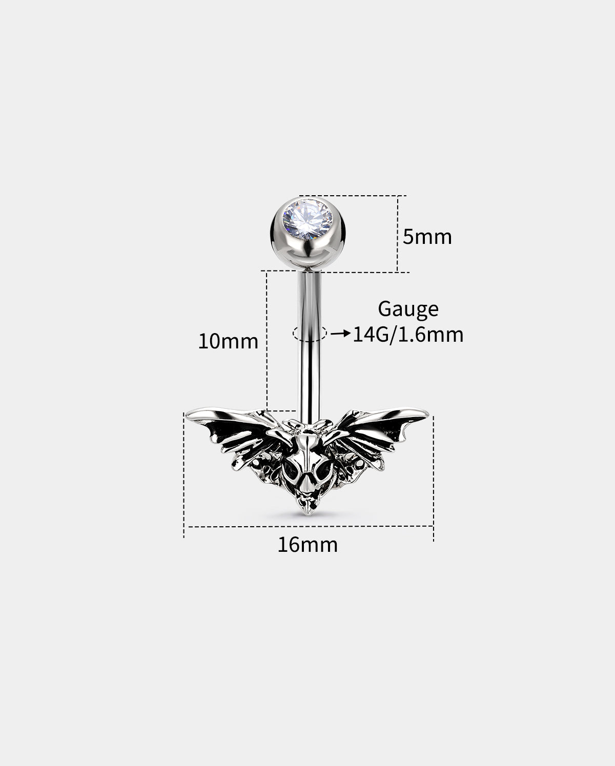 14g 10mm Skull Moth Belly Ring