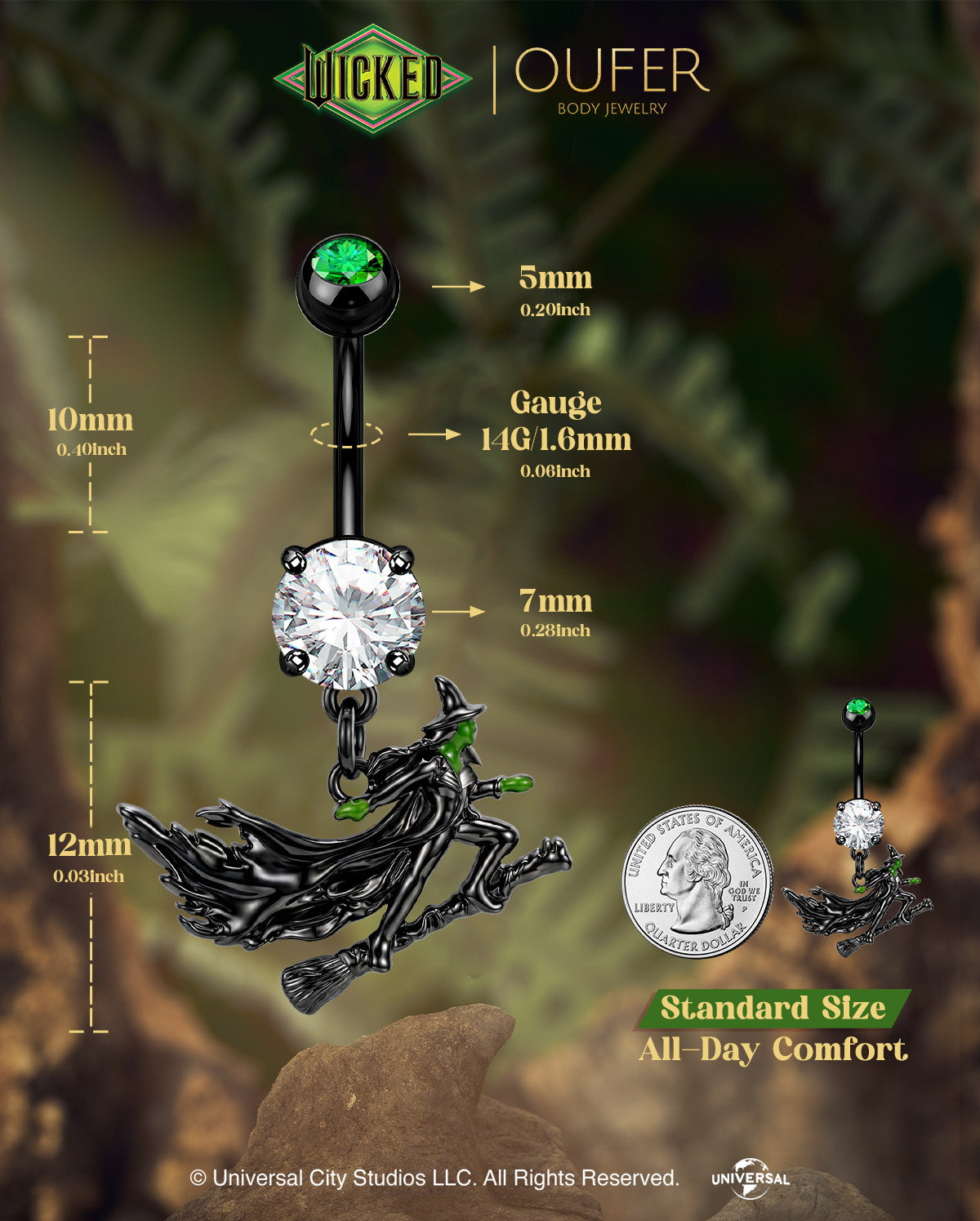 OUFER × WICKED Flying CZ Dangle Belly Ring