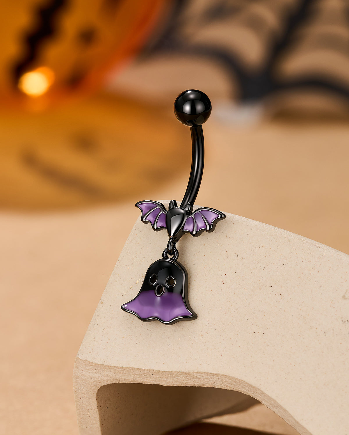 black Purple Bat Ghost Dangle Belly Button Ring