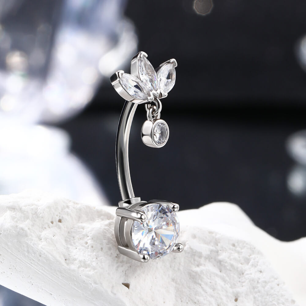 OUFER Dangle Flower CZ Belly Button Ring