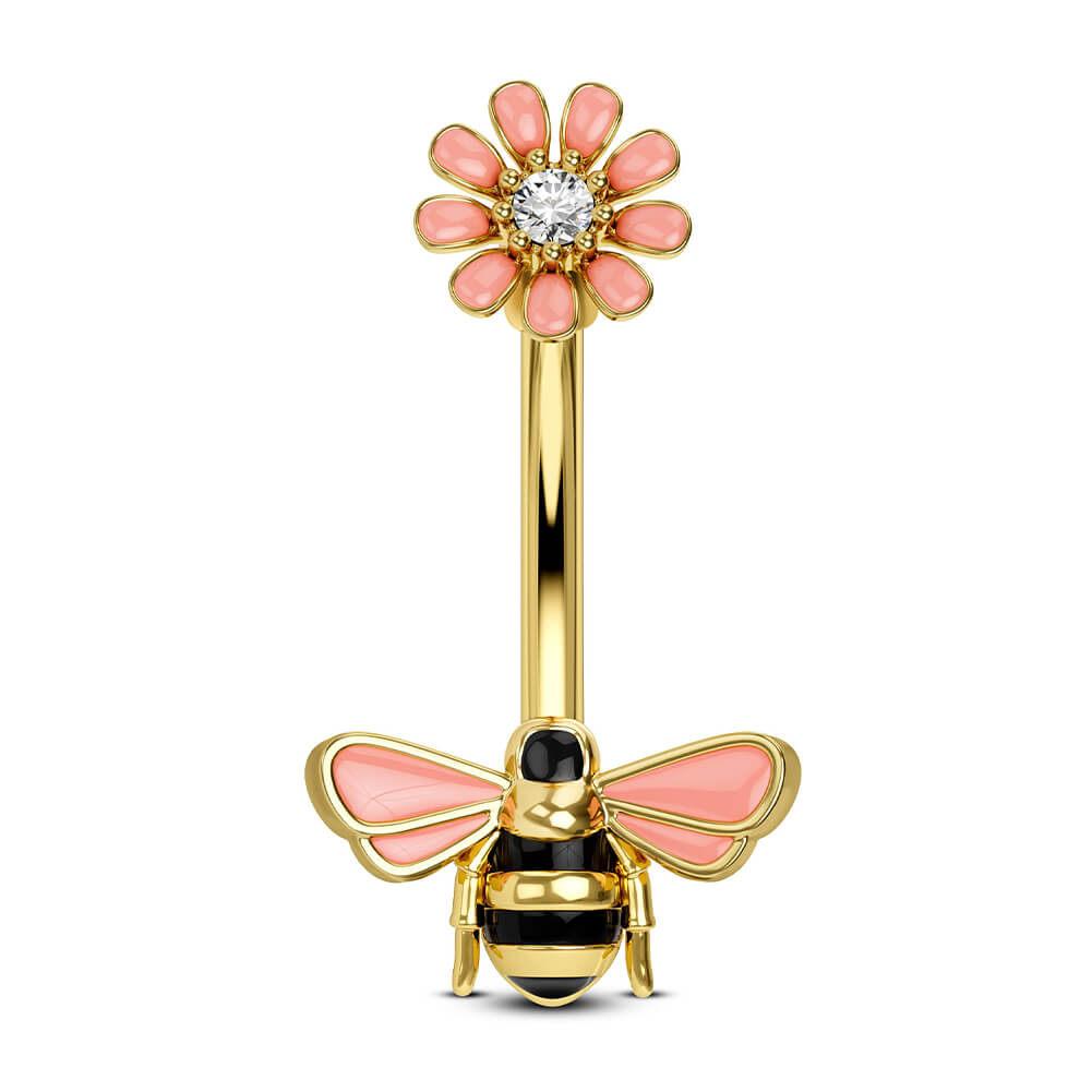 oufer bee and flower belly button rings