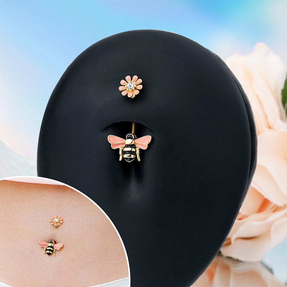 flower and bee belly piercing 