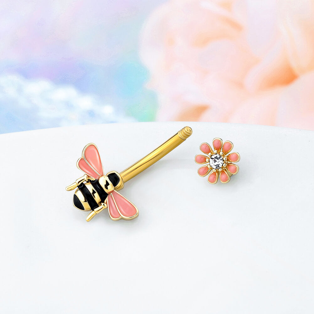 flower and bee belly ring