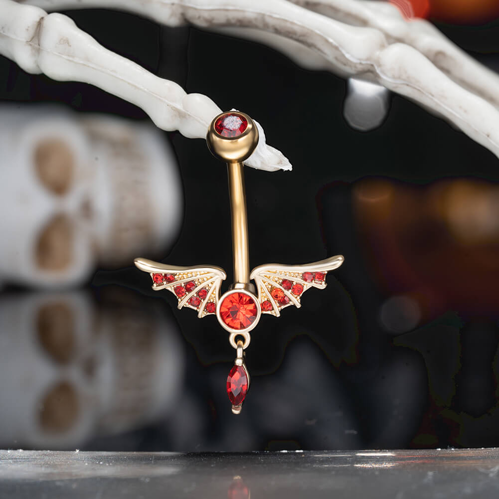 gold dangle angel wing belly button rings