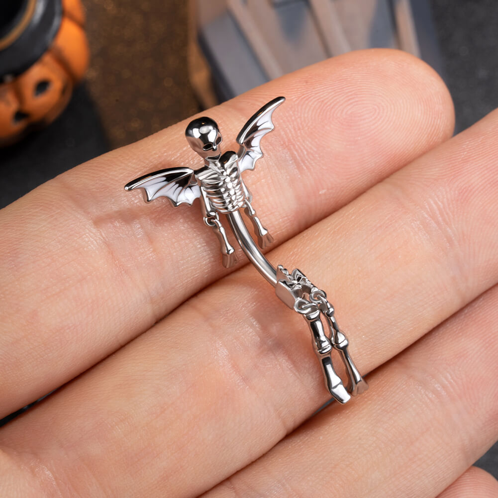 steel skeleton belly button ring