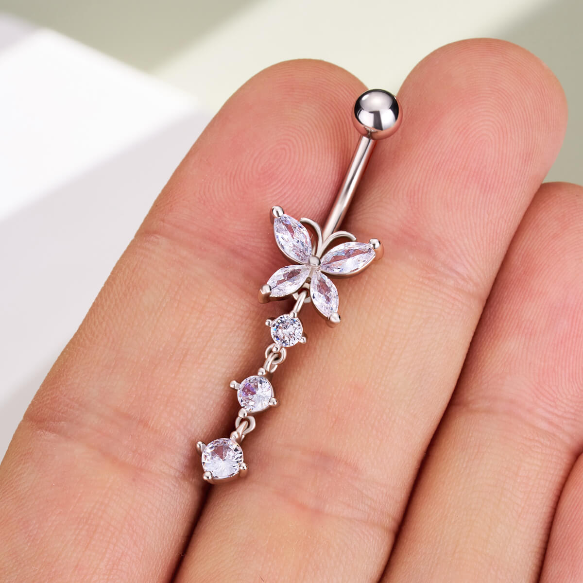 cz butterfly belly ring