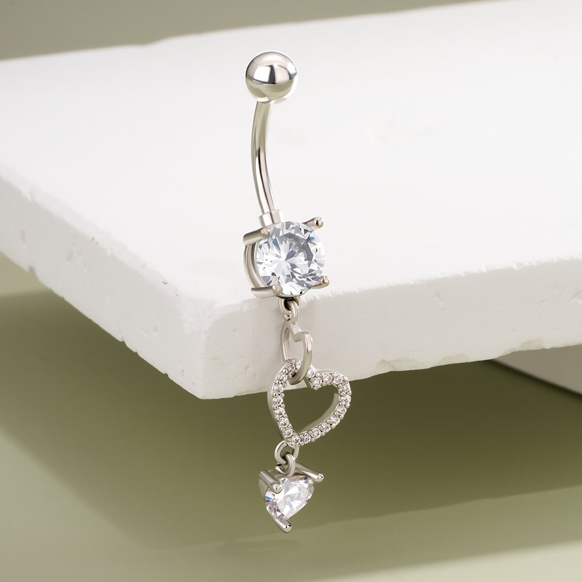 triple hearts belly button ring