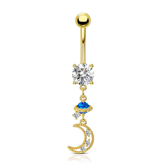 moon and saturn dangle belly ring