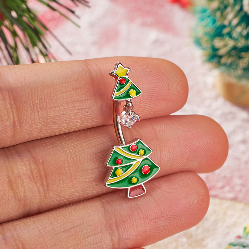 tree christmas belly button rings
