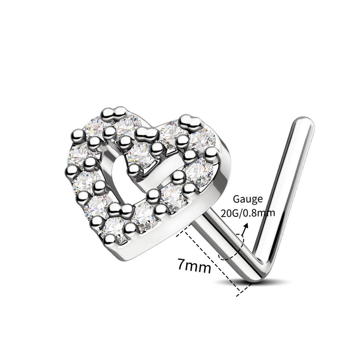 20g heart nose stud