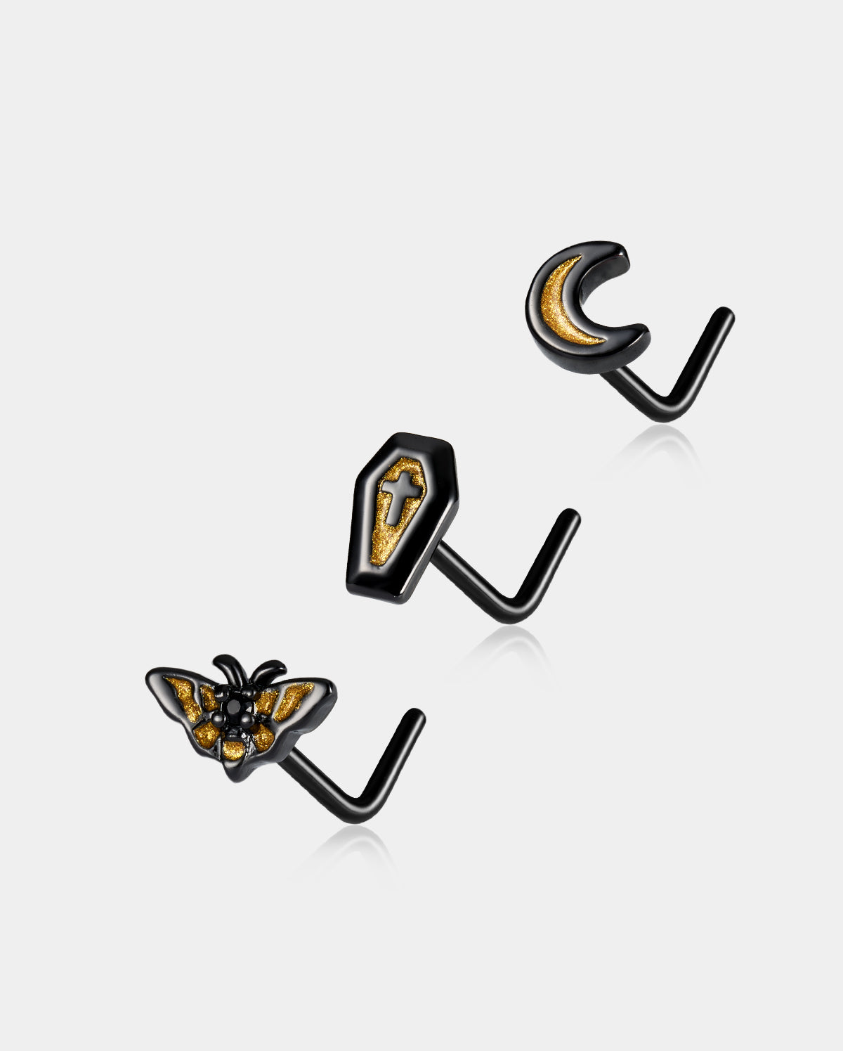 3PCS Moth/Coffin/Moon Nose Stud Set