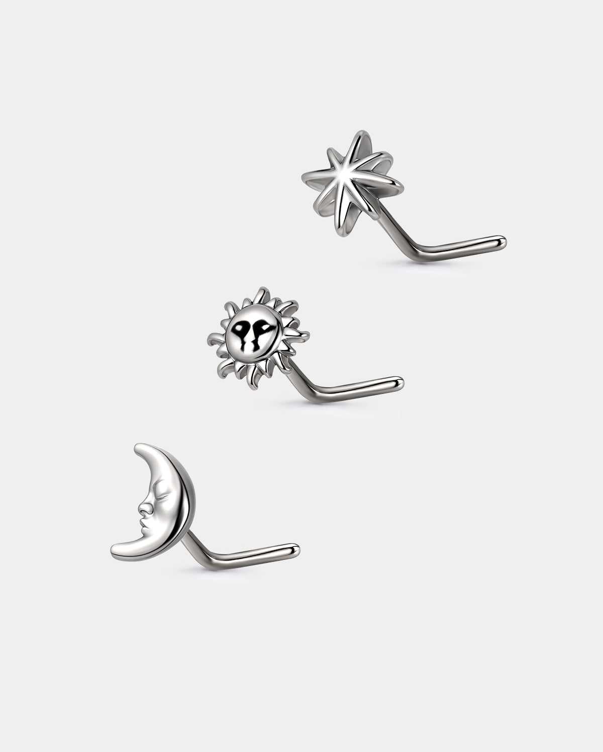 Sun Star Moon L Shaped Nose Stud Set