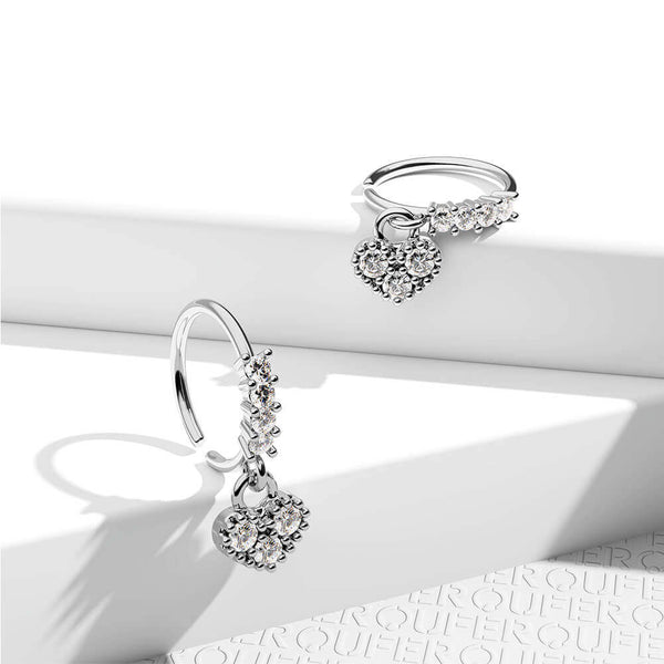 22G Shiny Heart Dangle Stainless Steel Nose Ring