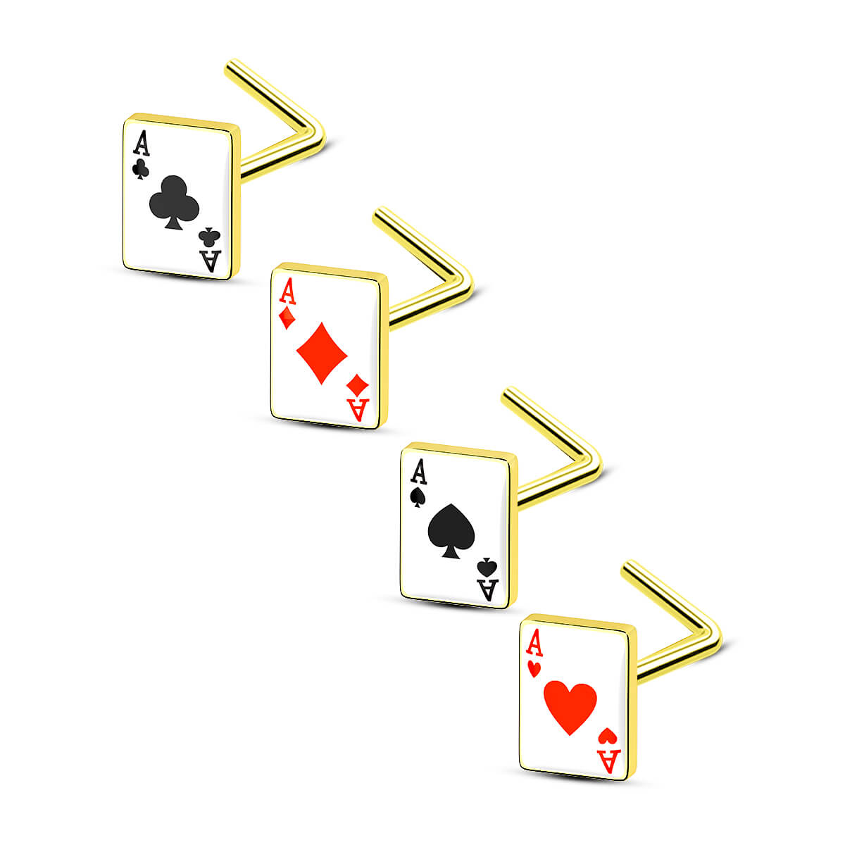poker card gold L shaped nose stud