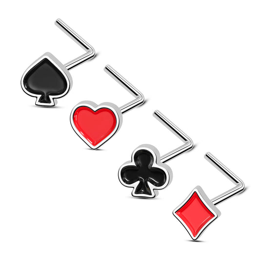 poker card theme L shaped nose stud