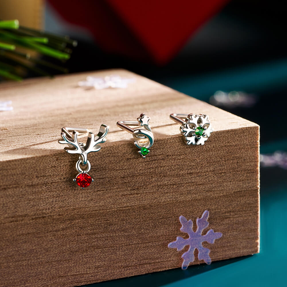 christmas nose ring studs