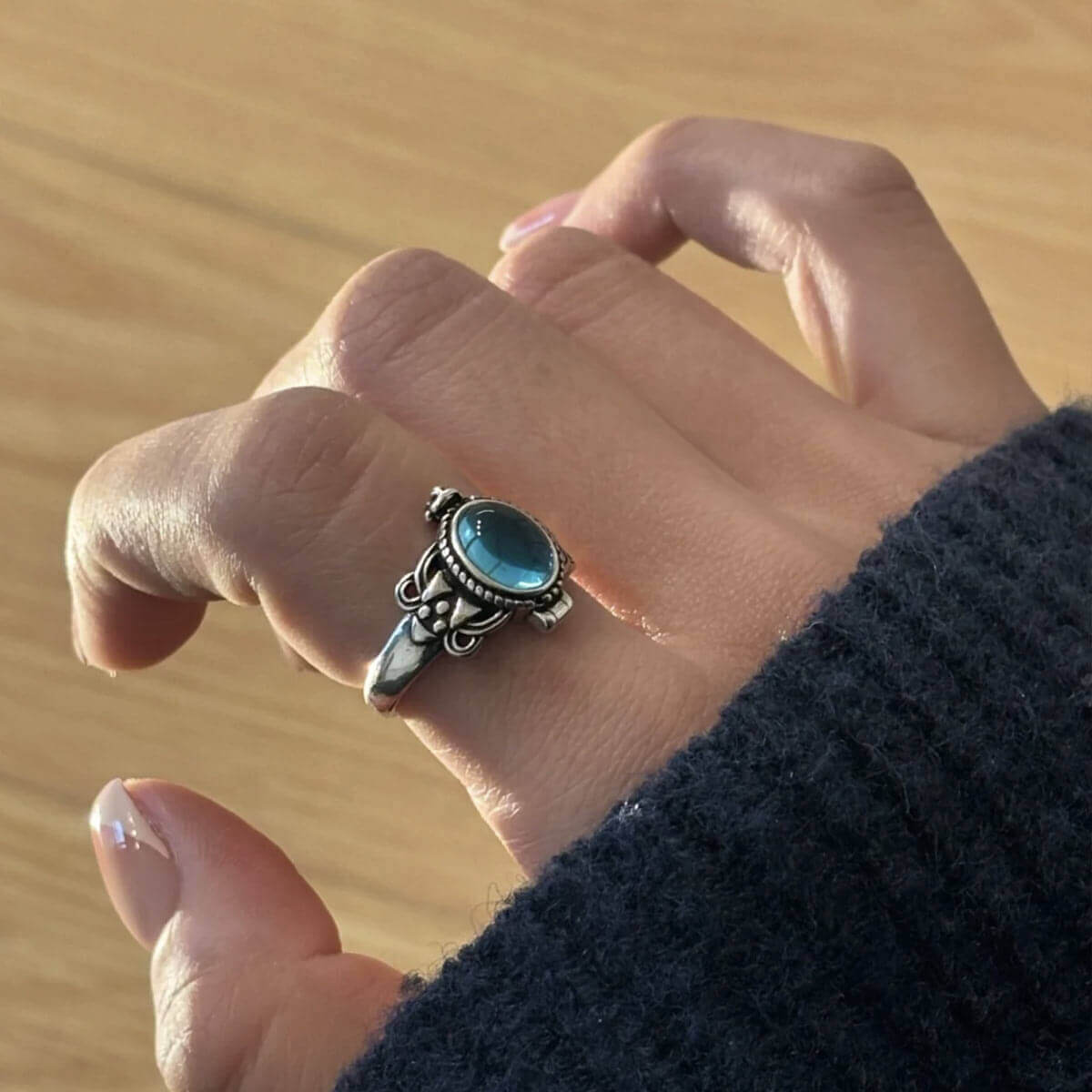 Blue CZ Vintage Adjustable Ring