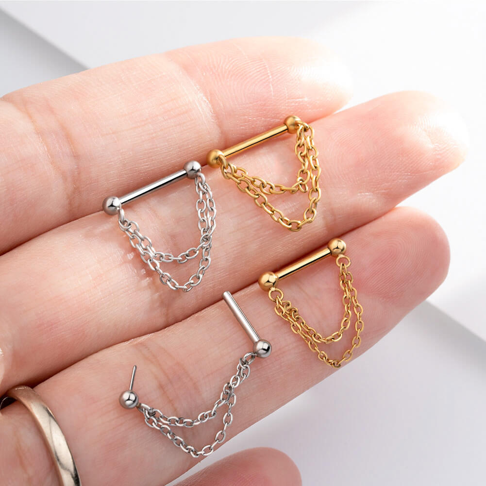 16G Threadless Chain Style Septum Nose Ring Push Pin