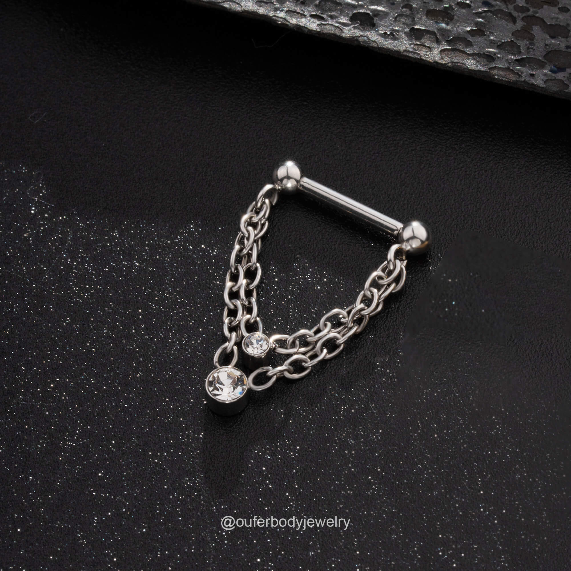 silver double chain septum ring