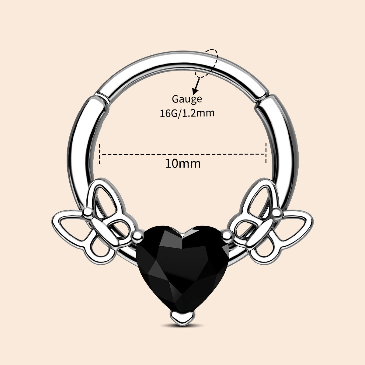 10mm heart and butterfly septum ring 