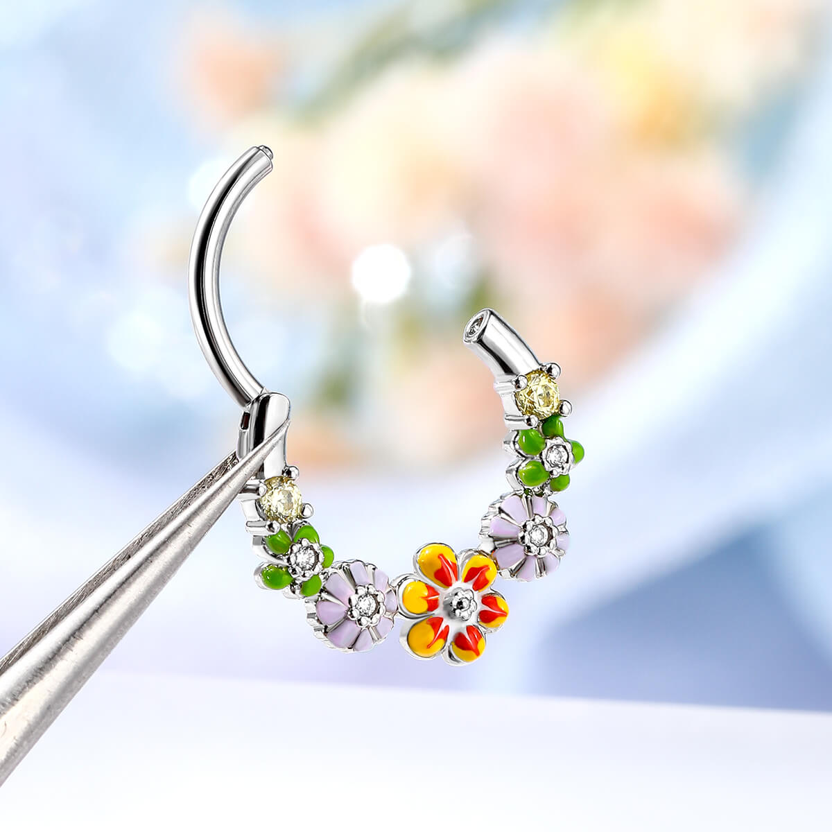 hinged segment flower septum ring