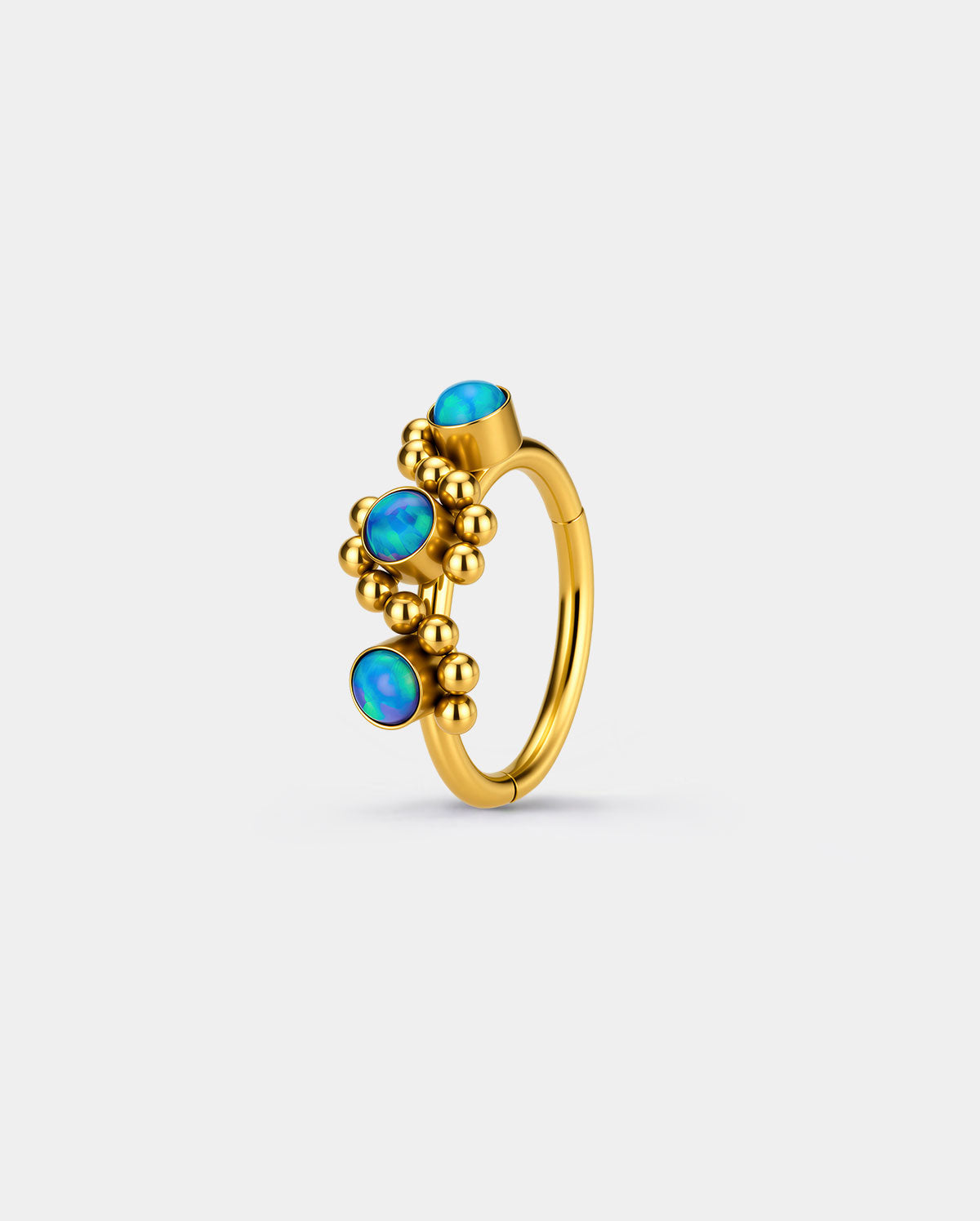 Triple Synthetic Synthetic Opal Beaded Side Nose Hoop