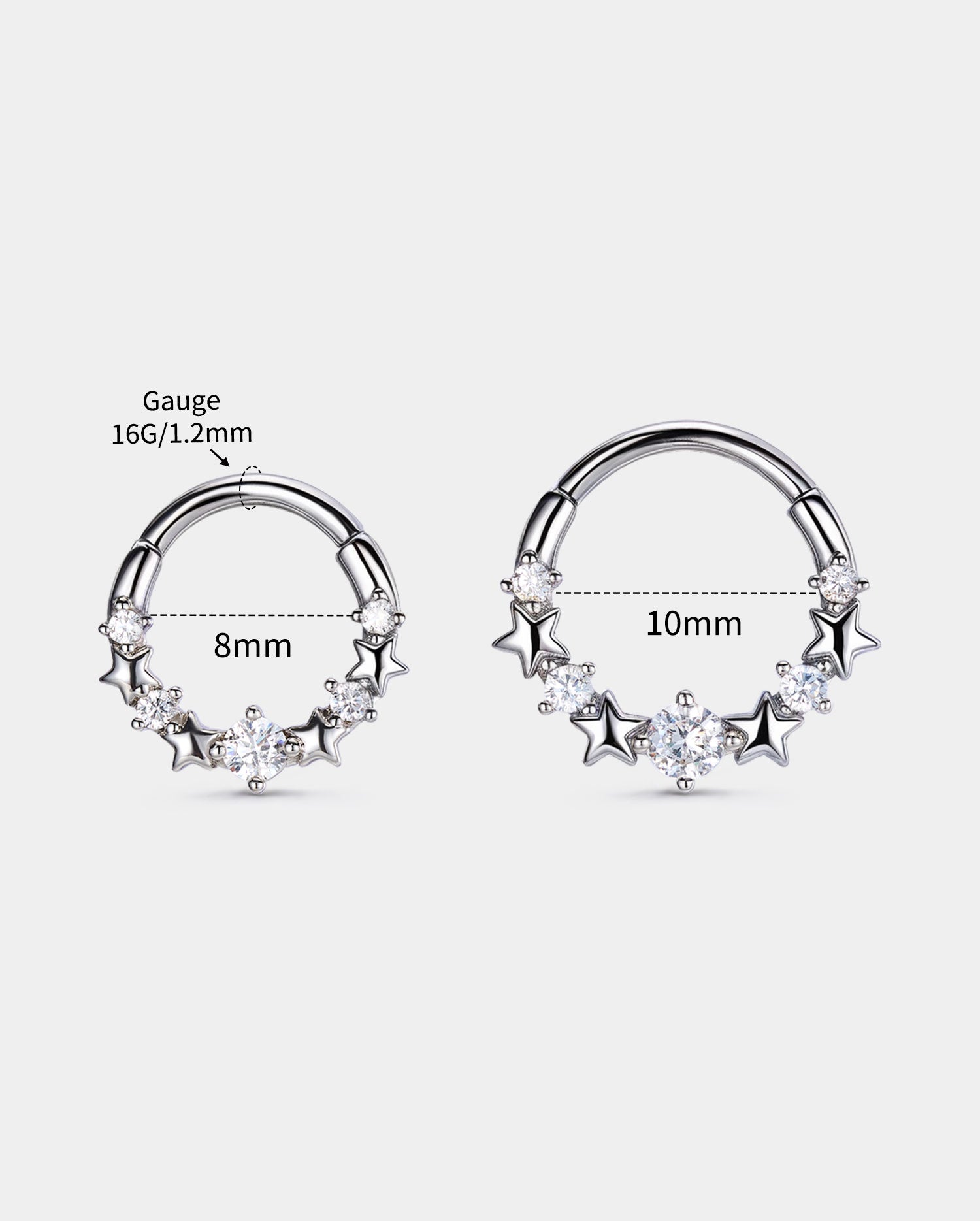 Celestial Star & Moon CZ Segment Septum Ring