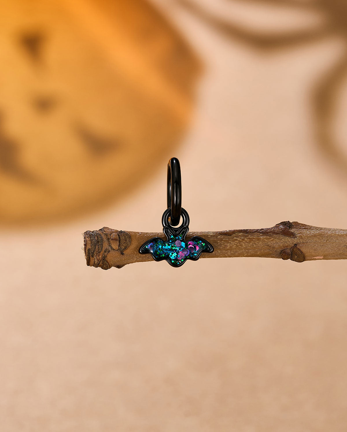 16g Black Glitter Bat Dangle Rook Earring