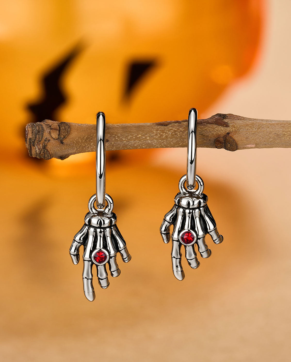 Skeleton Hand Red CZ Segment Cartilage Earring