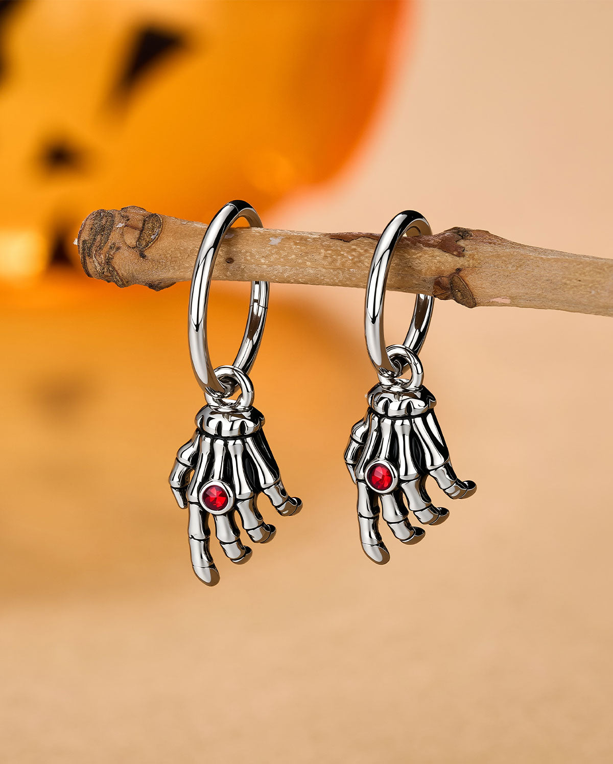 Skeleton Hand Red CZ Segment Cartilage Earring