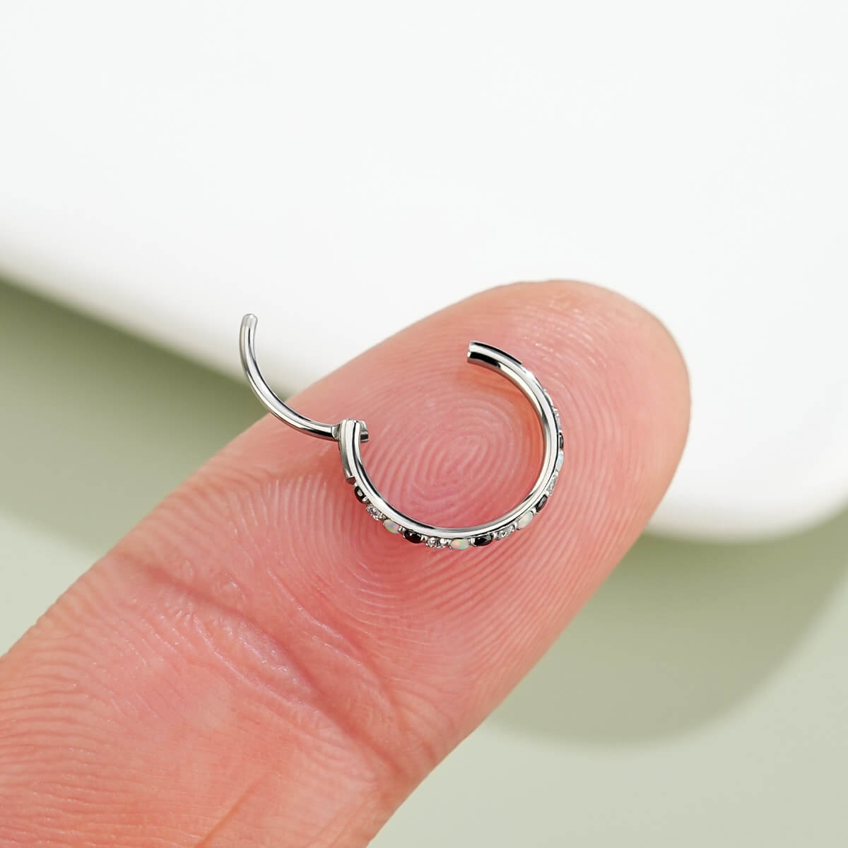 20G Alternating Opal and CZ Nose Hoop