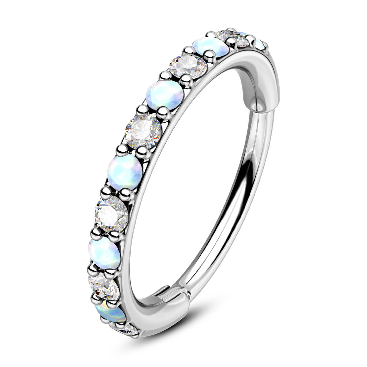 clear CZ and opal nose ring
