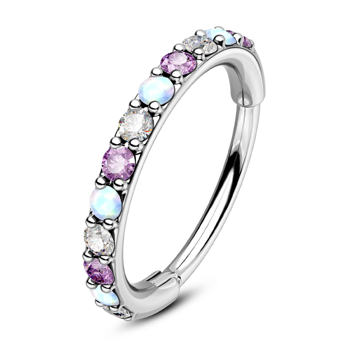 pink CZ and opal nose ring