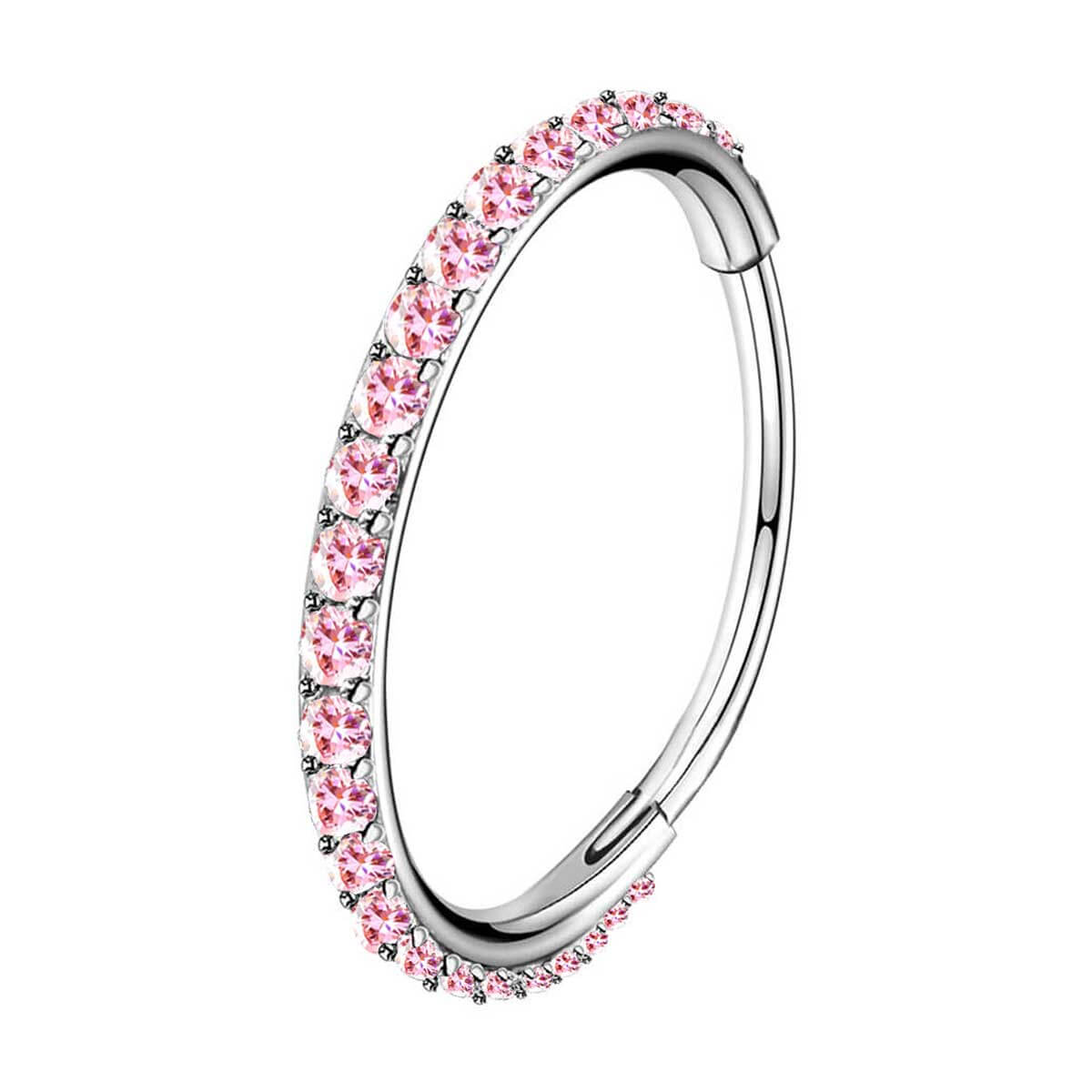 20G Pink CZ Hinged Segment Nose Ring