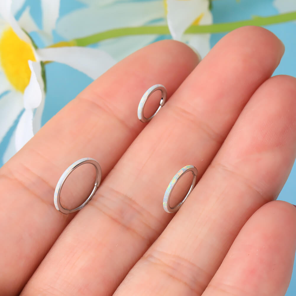 20G Opal Nose Ring Hinged Segment Helix Earring