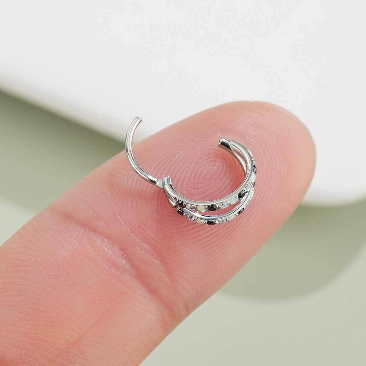 hinged segment double opal nose ring 