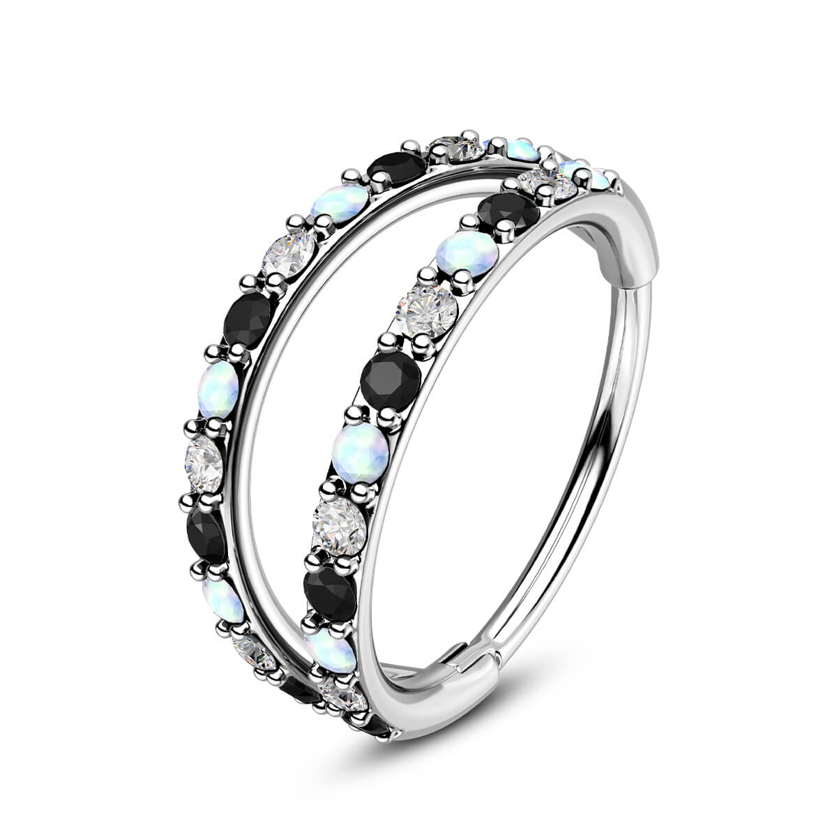 black Cz double opal nose ring 