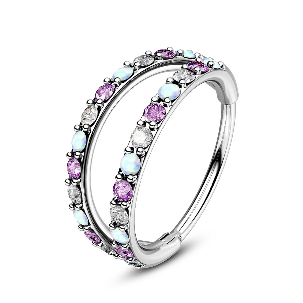 pink CZ and double opal nose ring 
