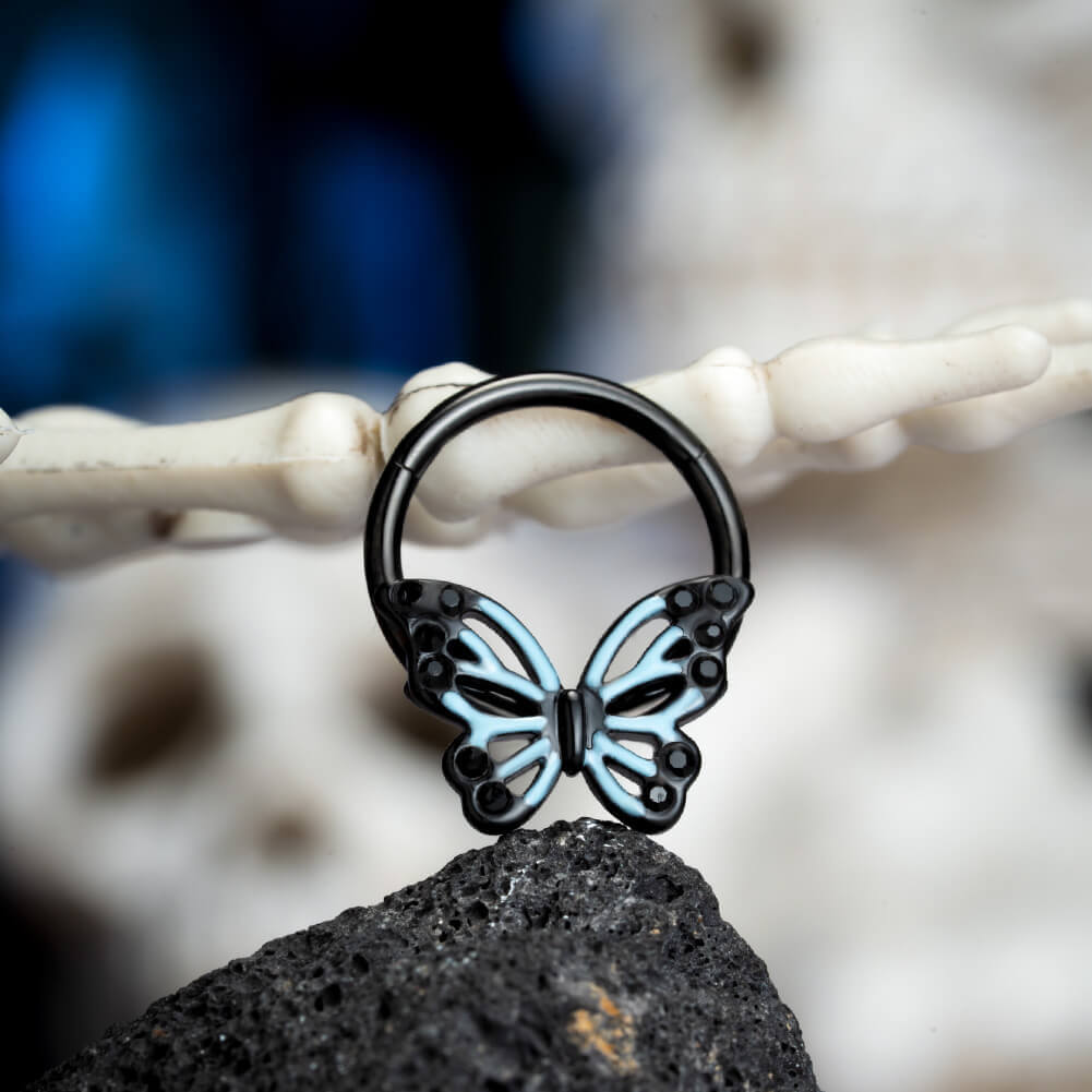 oufer blue butterfly septum ring 