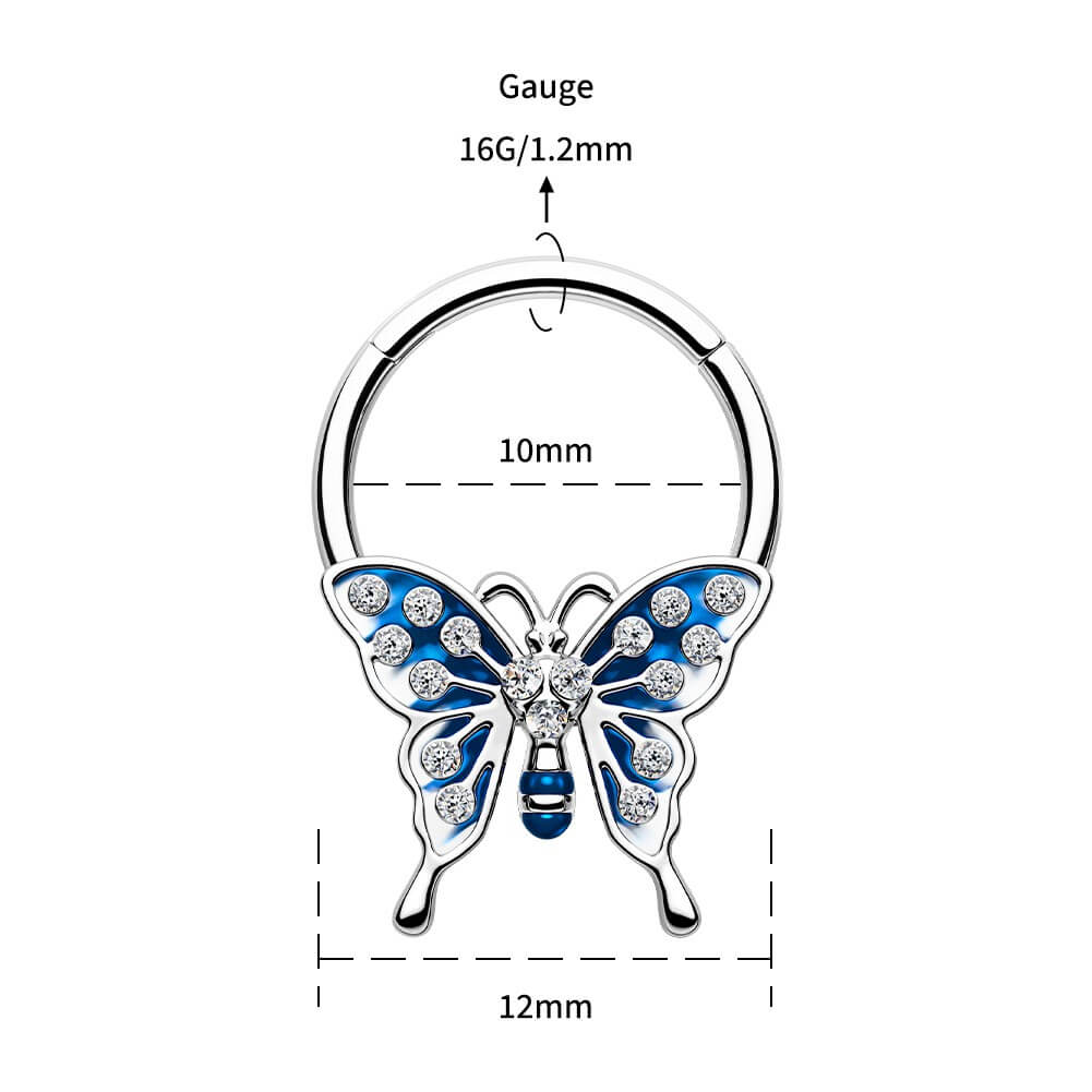 16G Rainforest Butterfly Hinged Segment Septum Rings