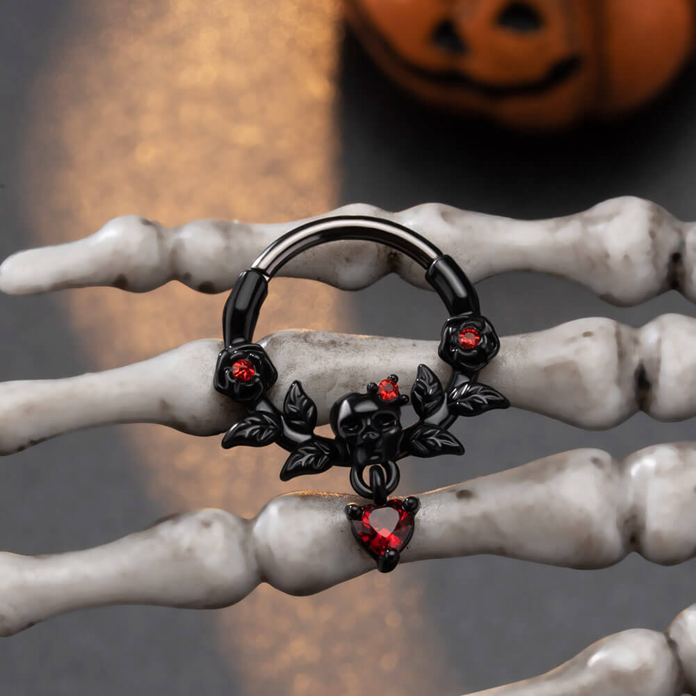 halloween black rose septum ring