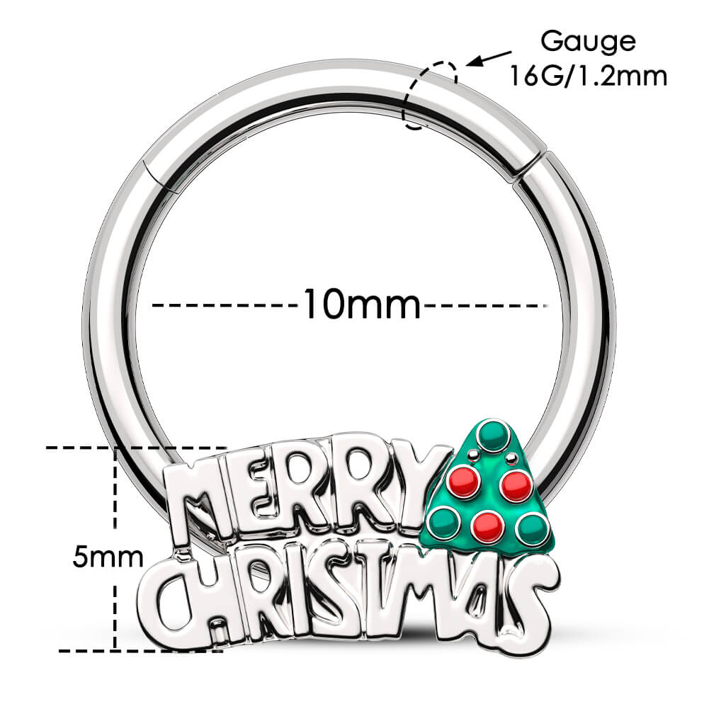 16G Merry Christmas Lettering Hinged Segment Septum Ring